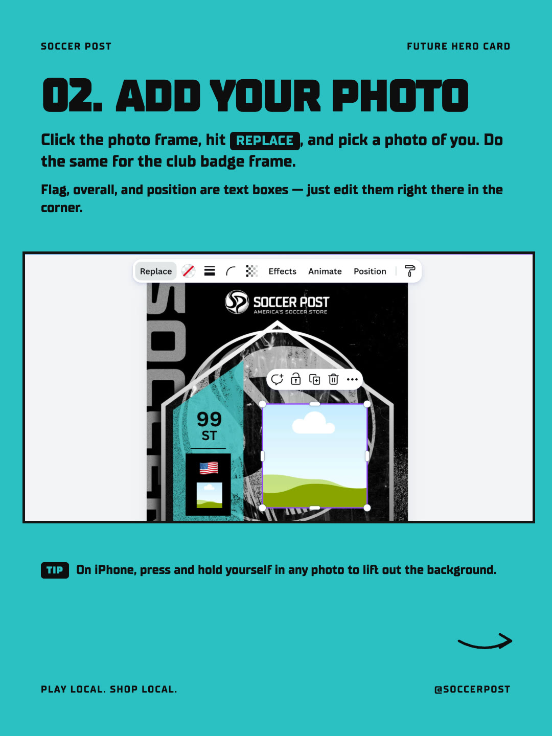 Future Hero Card carousel. Step 2: Add your photo in the Canva template
