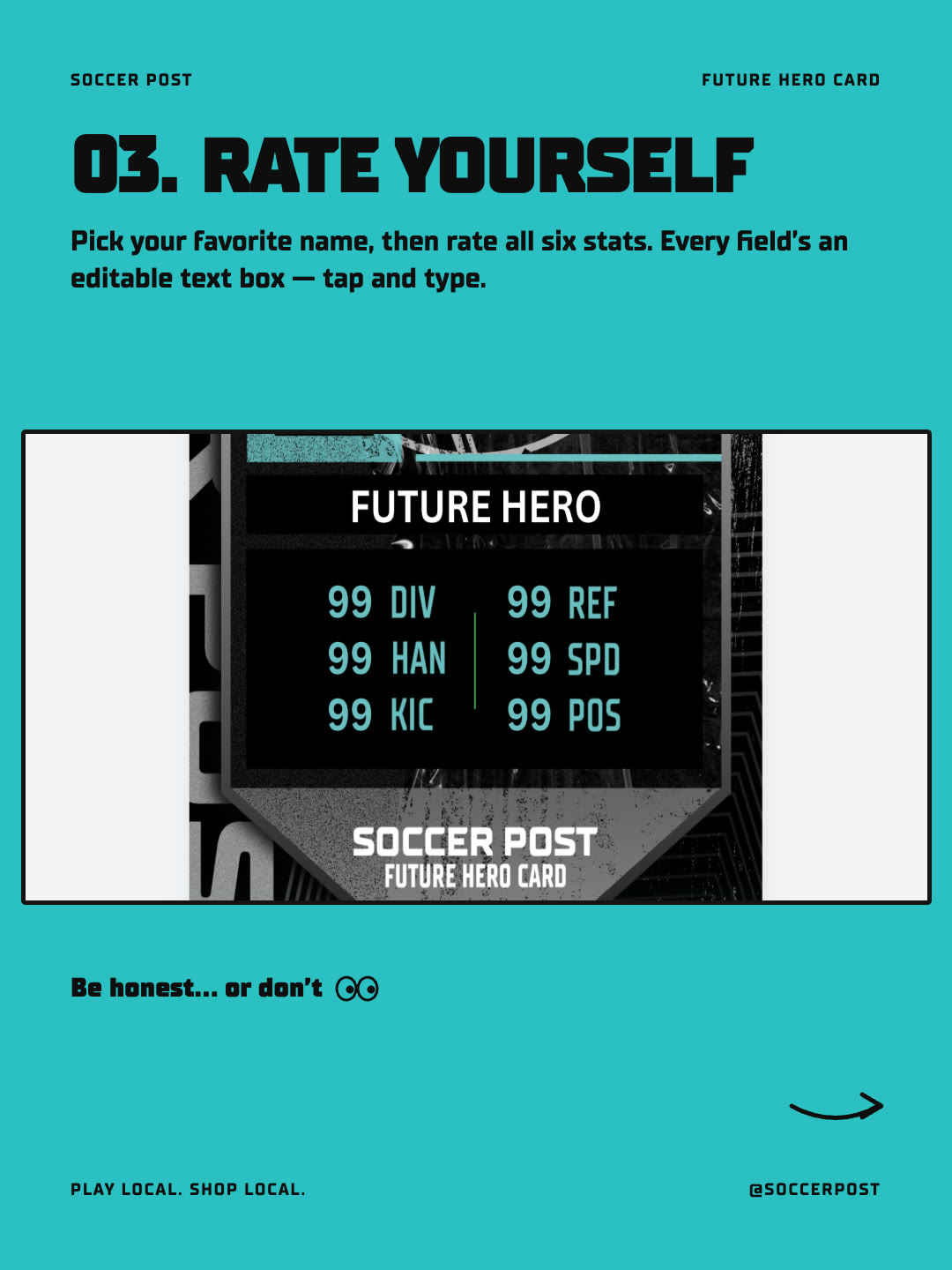 Future Hero Card carousel. Step 3: Rate yourself on all six stats