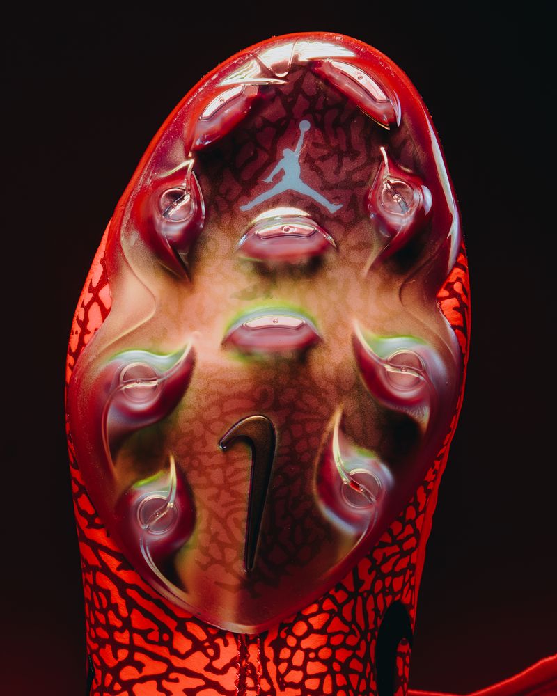 Macro of the translucent soleplate with the Jumpman logo